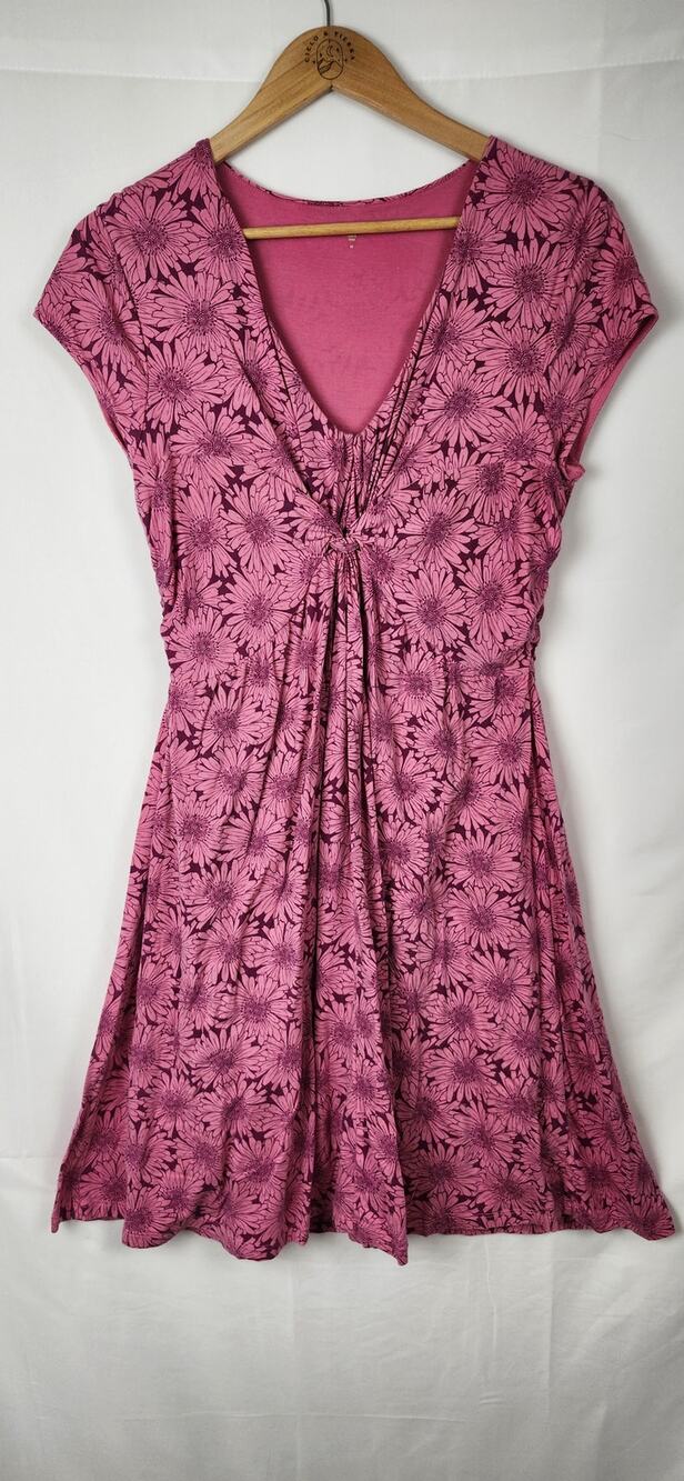 Garnet Hill Women's Size 8 Pink Floral Twist Front Knit Cotton Jersey Mini Dress